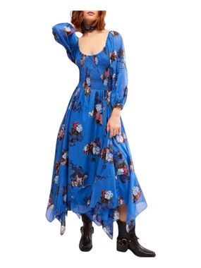 FREE PEOPLE Morning Glory Floral Smocked Long Sleeve Maxi Dress, Size S.